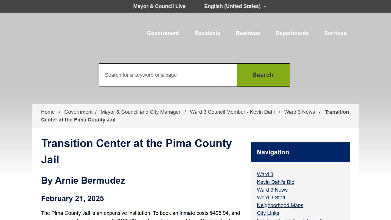 Transition Center at the Pima County Jail City of Tucson